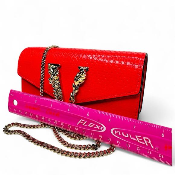 NWT Versace Virtus Gold Engraved Coral Red Leather Mini Evening Crossbody Bag - Picture 8 of 11